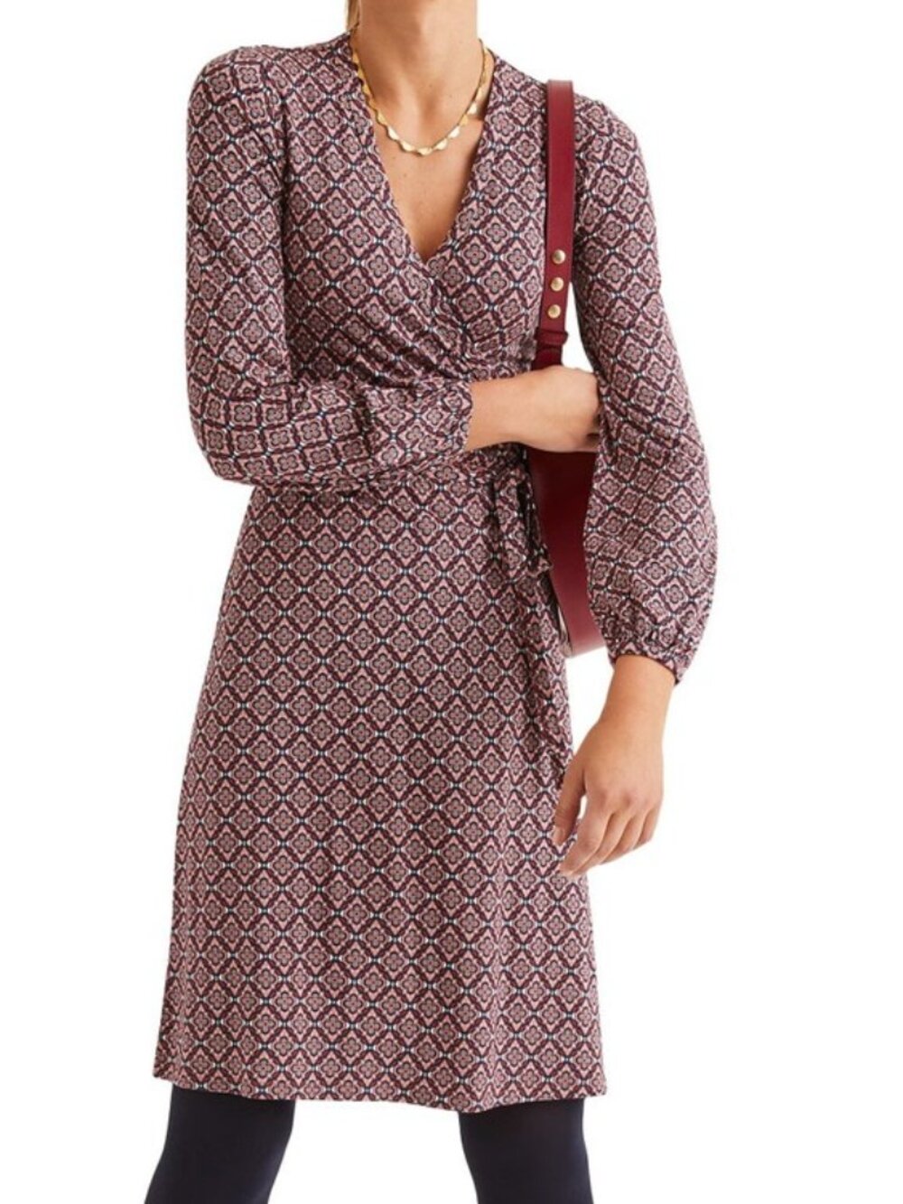 Boden Elodie Geometric Jersey Wrap Dress